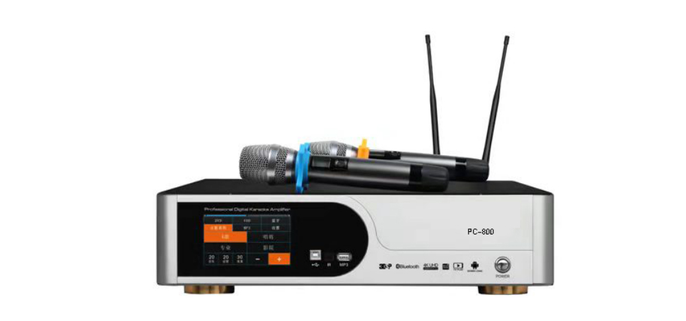 四合一音视频智能一体机（功放+无线一拖二话筒+效果器+点歌系统）PC800